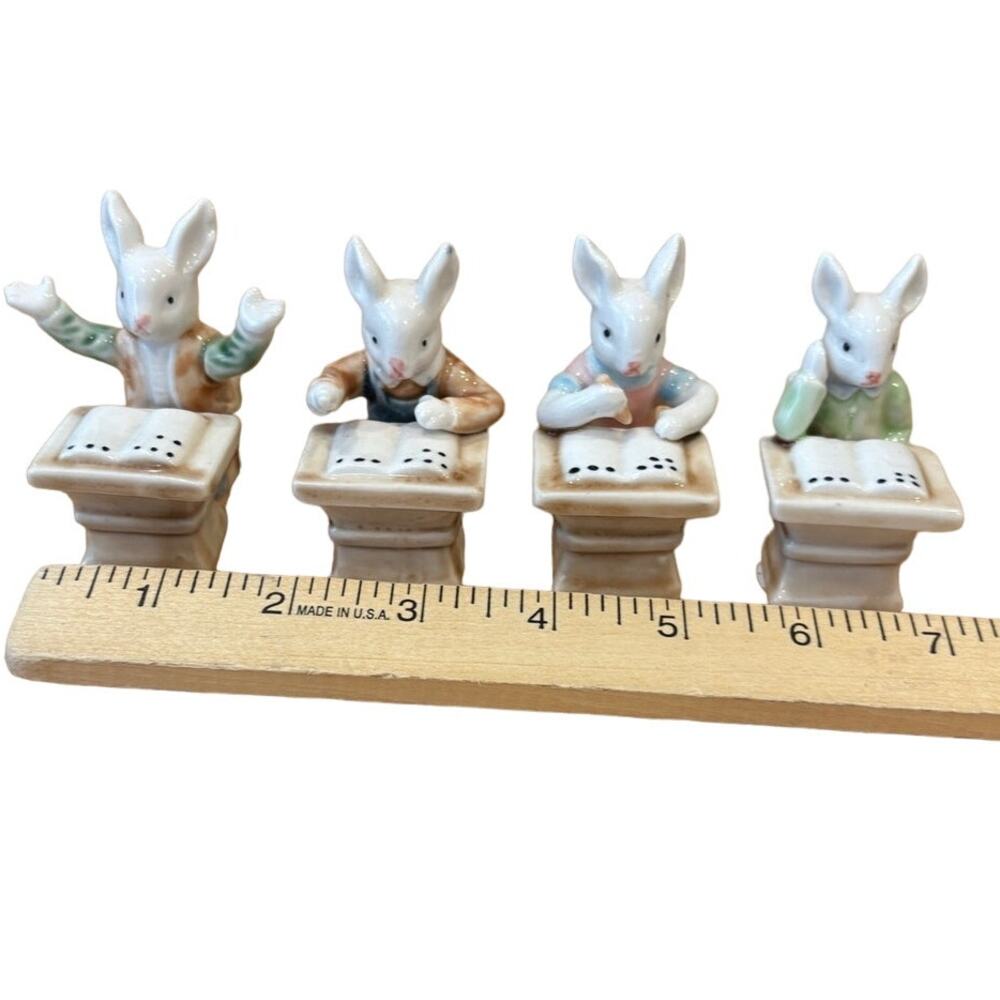 Vintage Bunny Rabbit School Children Figurines Ceramic Glazed